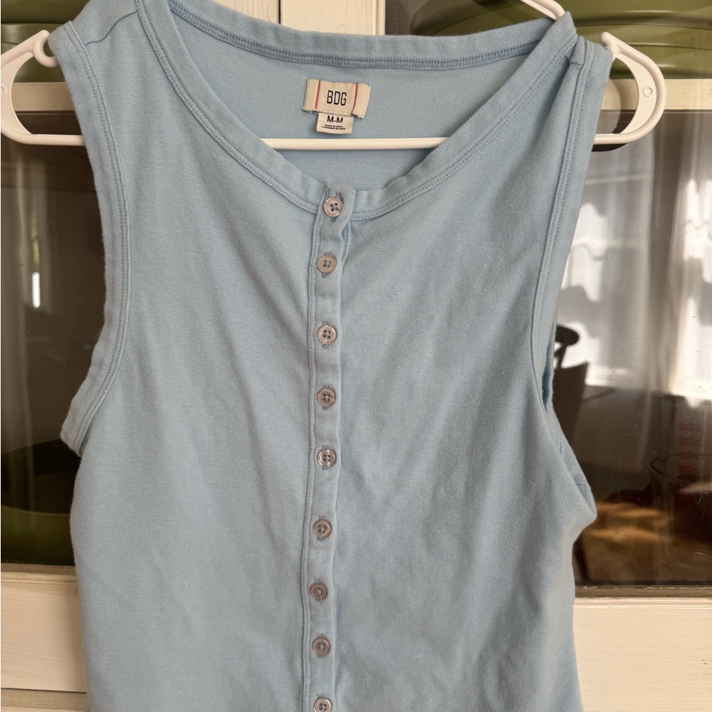 BDG Pale Blue Button-Front Ribbed Tank